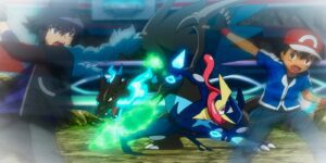 Ash vs Alain in the Kalos League Finals in a flashback during Pokémon Journeys