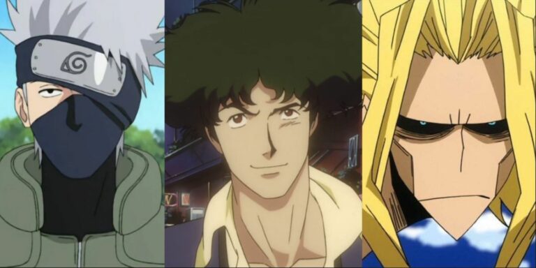 Kakashi Hatake (left); Spike Spiegel (center); All Might powered down (right)