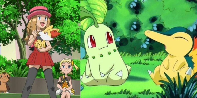 Serena and Fennekin (left); Chikorita and Cyndaquil (right)