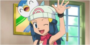 Dawn and her Piplup in the Pokemon anime