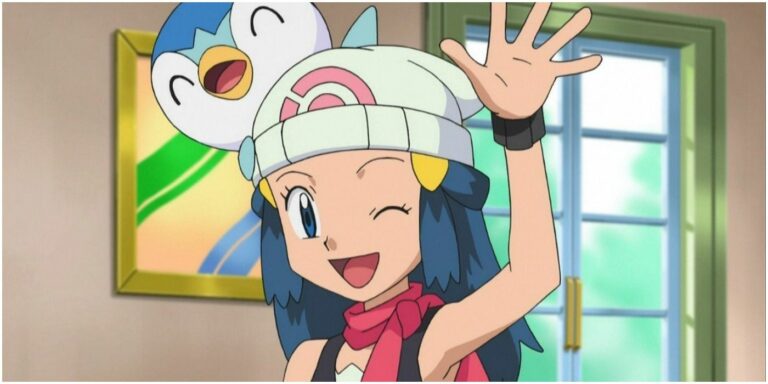 Dawn and her Piplup in the Pokemon anime