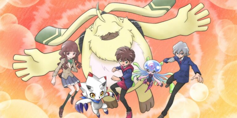 Ruli Tsukiyono, Angoramon, Gammamon, Hiro Amanokawa, Jellymon and Kiyoshiro Higasshimitarai in Digimon Ghost Game