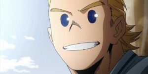 Mirio grinning brightly