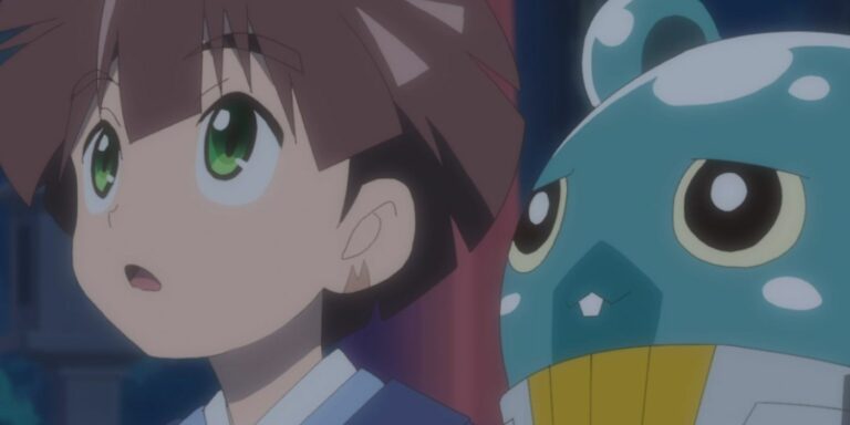 Hiro Amanokawa and Espimon look at the sky in Digimon Ghost Game