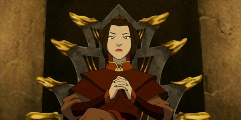 Azula sits on a throne in Omashu in Avatar: The Last Airbender.