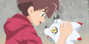Hiro Amanokawa and Gammamon reconcile in Digimon Ghost Game