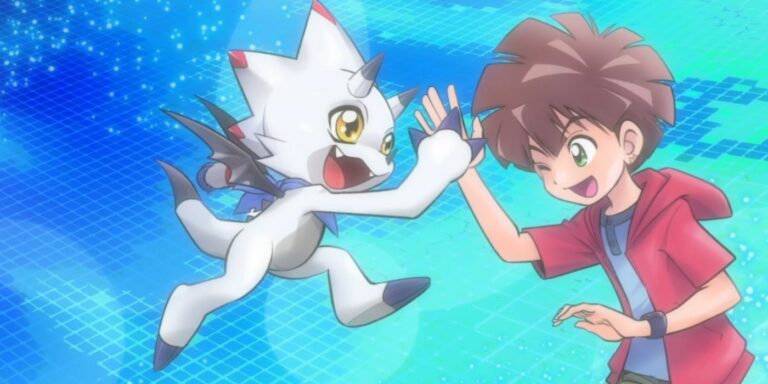 Gammamon and Hiro Amanokawa high five in Digimon Ghost Game