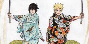 masashi kishimoto promo art featuring naruto and sasuke