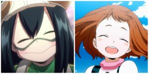 split image of Tsuyu and Uraraka