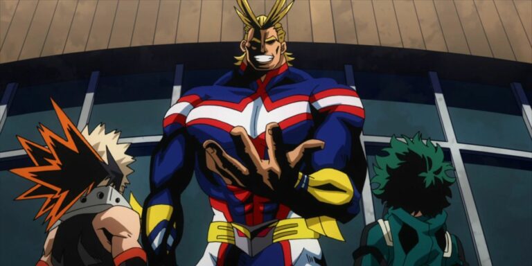 All Might, Bakugo, and Midoriya during final exams