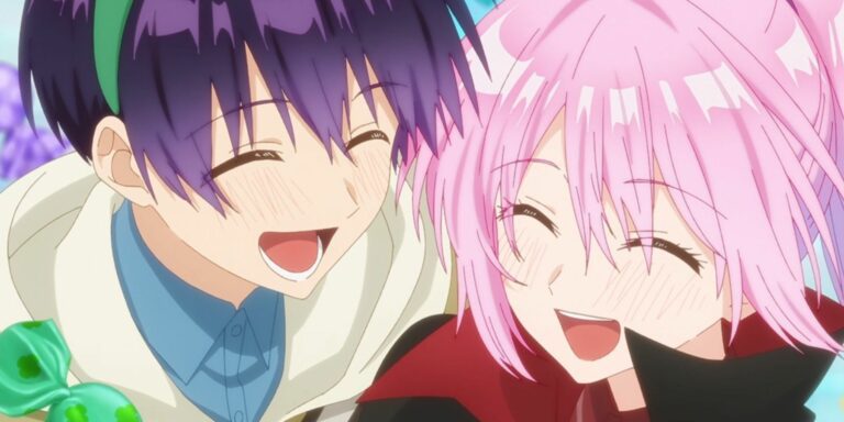 Shikimori and Izumi smiling and laughing together