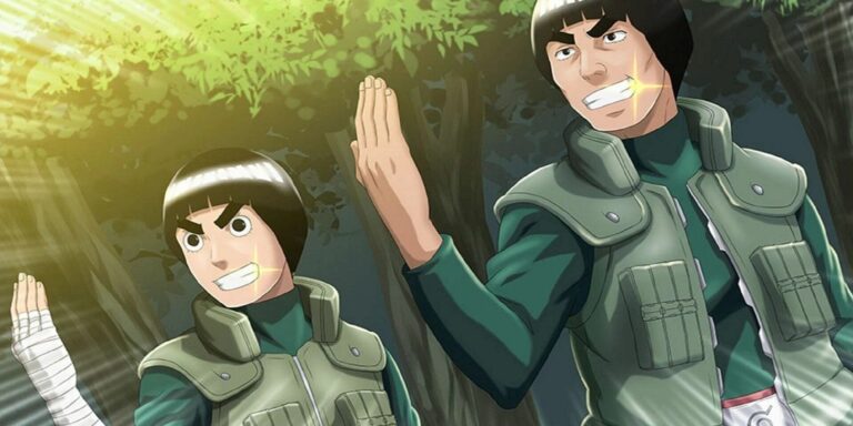 Rock Lee and Might Guy flashing their classic grins