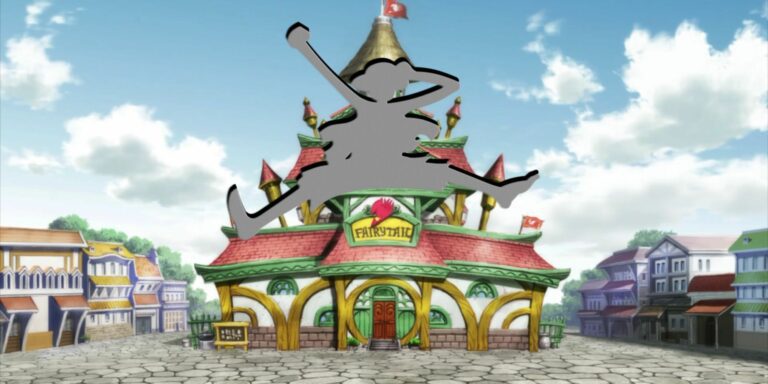 One Piece's Luffy Silhouette Jumping Over Fairy Tail Guild