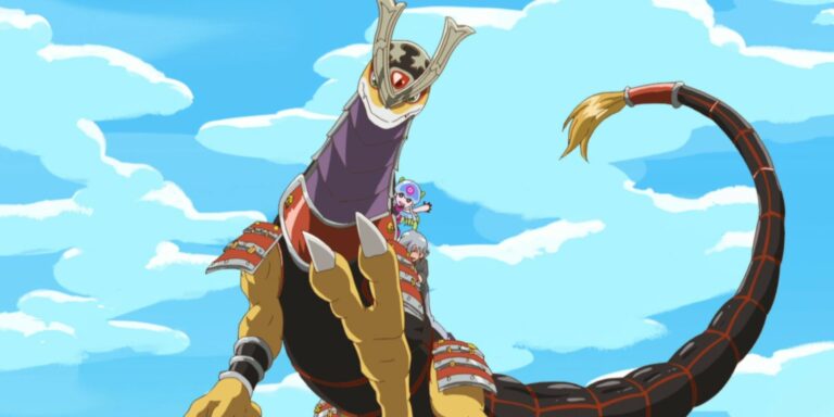 Ginryumon arrives with Kiyoshiro and Jellymon on Digimon Ghost Game