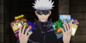 Gojo holding DVDs in Jujutsu Kaisen.