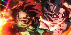 Tanjiro fighting Rui in Demon Slayer.
