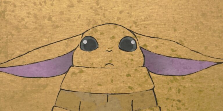 Grogu looks on with open eyes in Zen - Grogu and Dust Bunnies.