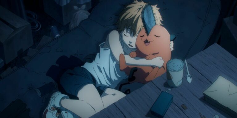 chainsaw man denji hugs pochita who was lost
