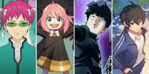 the disastrous life of saiki k, spy x family, mob psycho 100, the daily life of the immortal king