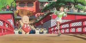 Chihiro runs from the bathhouse and is chased by demons in Spirited Away