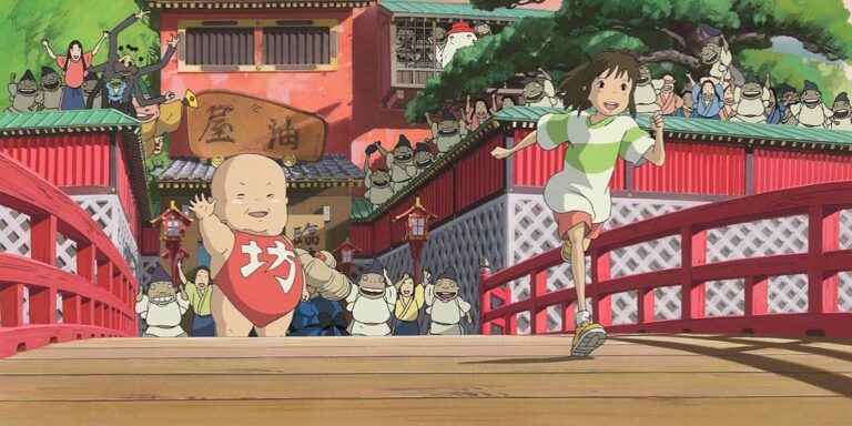 Chihiro runs from the bathhouse and is chased by demons in Spirited Away