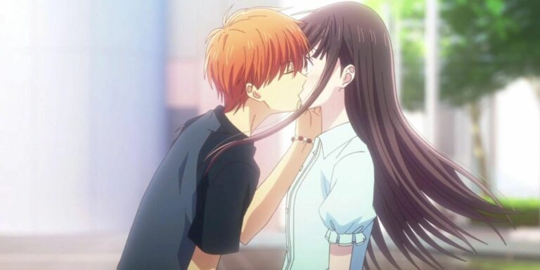 Kyo kisses Tohru in Fruits Basket (2019).