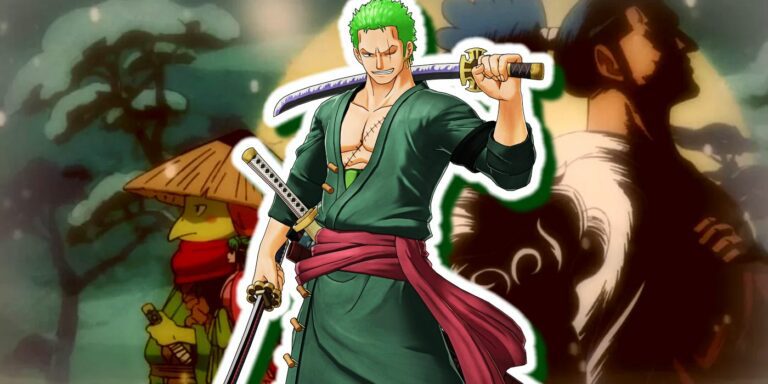 Zoro and Shimotsuki Urushimaru in One Piece