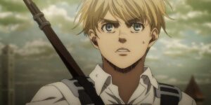 Older Armin looking nervous in Attack On Titan.
