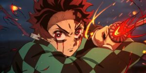 Tanjiro is bloody while attacking