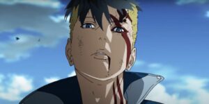 Kawaki stares down his opponent, Boruto