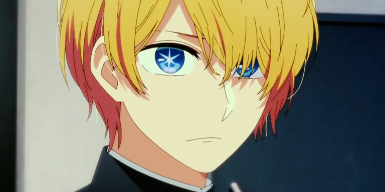 Aqua Hoshino with a stern expression in Oshi no Ko