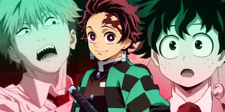 Denji of anime Chainsaw Man, Tanjiro of anime Demon Slayer, and Deku of anime My Hero Academia