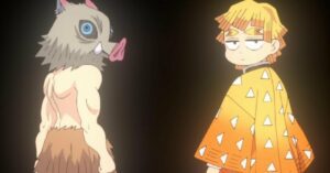 Demon Slayer Temporada 3 finalmente revisita Inosuke e Zenitsu na cena da quebra da quarta parede