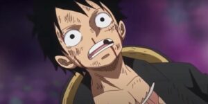 One Piece's Luffy stares blankly from the shock of victory