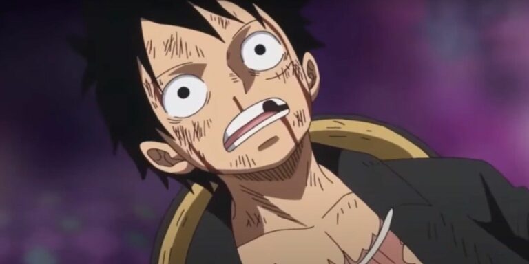 One Piece's Luffy stares blankly from the shock of victory
