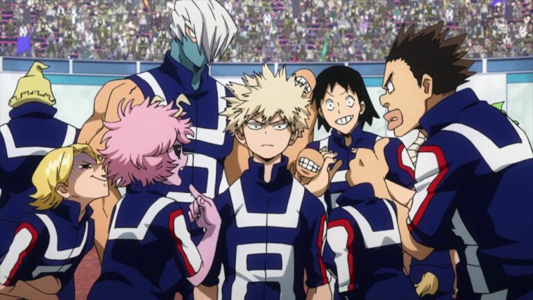 my hero academia sports festival students crowding around bakugo