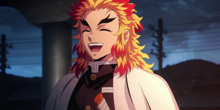 Rengoku laughing in Demon Slayer.