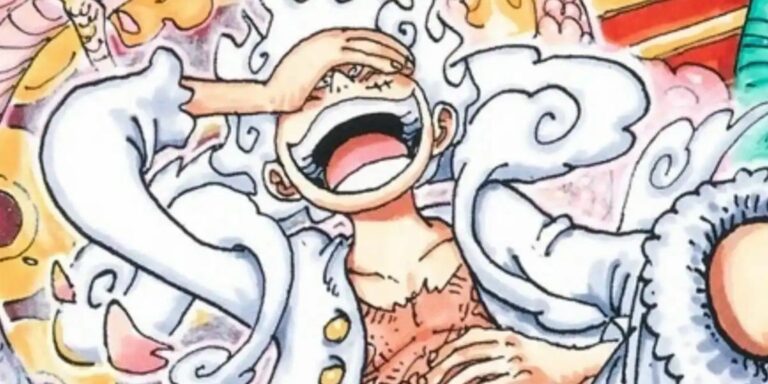 A colorized manga panel of One Piece's Luffy in Gear 5