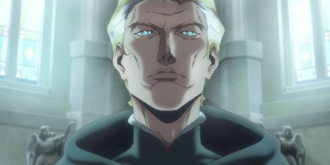 O Abade Emmanuel em sua capela em Castlevania: Nocturne.