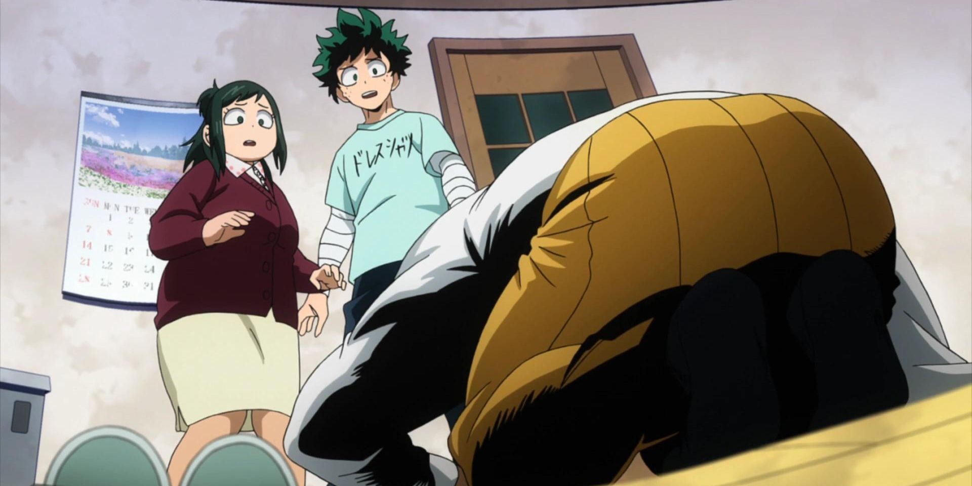 All Might se curva à mãe de Deku em My Hero Academia