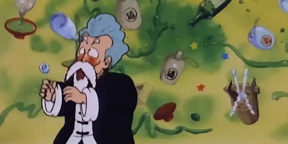 Roshi se perde em sua técnica de luta Drunken Style em Dragon Ball