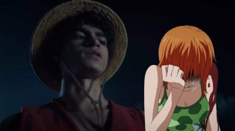 One Piece Crossover une chapéus de palha de ação ao vivo e anime para uma cena icônica