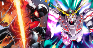 Miles Morales luta contra um Gundam na última edição do Homem-Aranha